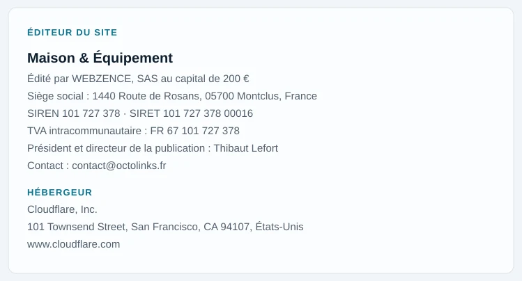 Coordonnées légales de l&rsquo;éditeur et de l&rsquo;hébergeur du site